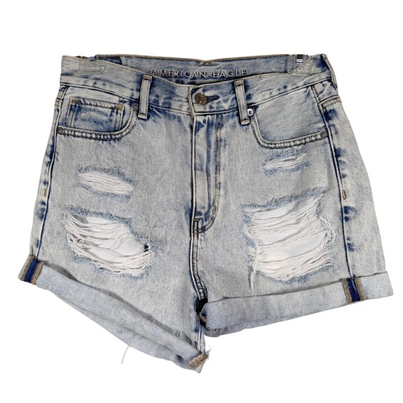 American Eagle Outfitters Pants - American Eagle Womens High Rise Distressed Denim Mom Short Size 2 Acid Wash Jort